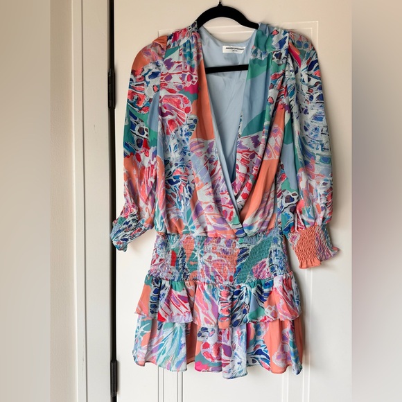 Revolve $228 Amanda Uprichard Arber Smocked Waist Puff Sleeve Mini Dress Small - Picture 8 of 8